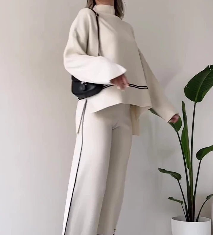 Conjunto de calças soltas e top casual de manga comprida para mulheres, roupas de moda, novas, outono, 203, 2 peças