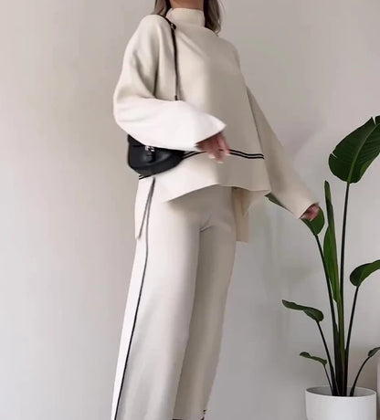 Conjunto de calças soltas e top casual de manga comprida para mulheres, roupas de moda, novas, outono, 203, 2 peças
