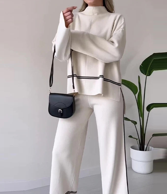 Conjunto de calças soltas e top casual de manga comprida para mulheres, roupas de moda, novas, outono, 203, 2 peças