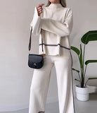 Conjunto de calças soltas e top casual de manga comprida para mulheres, roupas de moda, novas, outono, 203, 2 peças