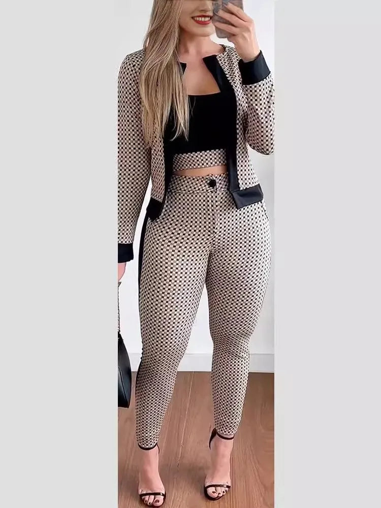 Conjunto de camisola de manga comprida e calça fina feminina, moda feminina, streetwear, tendência, primavera, outono, novo, 3 peças