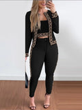 Conjunto de camisola de manga comprida e calça fina feminina, moda feminina, streetwear, tendência, primavera, outono, novo, 3 peças
