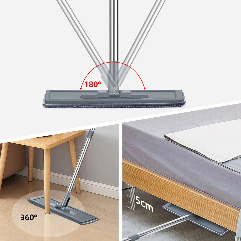Juego de trapeador y balde manos libres para limpieza profesional de pisos domésticos con almohadillas de microfibra lavables para madera dura. 