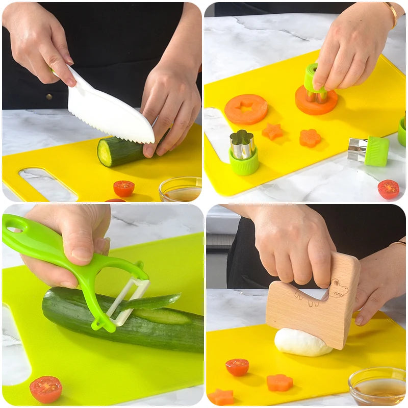 Conjunto de ferramentas de cozinha para crianças, faca plástica, facas de frutas, descascador, acessórios de cozinha, para crianças