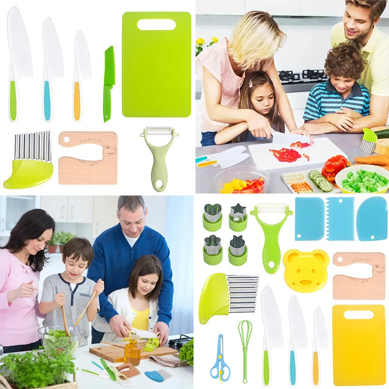 Conjunto de ferramentas de cozinha para crianças, faca plástica, facas de frutas, descascador, acessórios de cozinha, para crianças