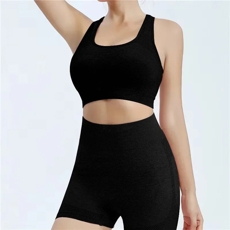 Seamless Yoga Set for Women Gym Shorts Sports Bra Workout Tops Fitness Leggings Outfits Sets 