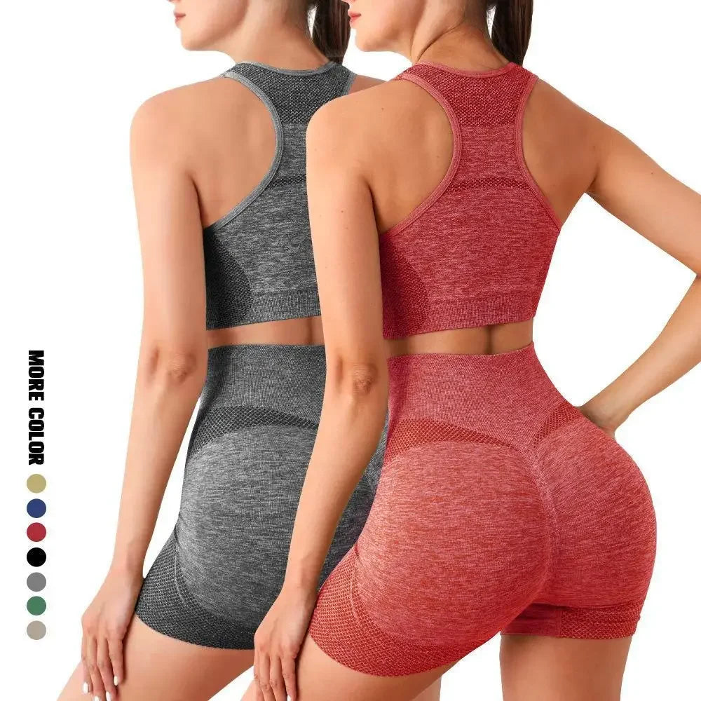 Seamless Yoga Set for Women Gym Shorts Sports Bra Workout Tops Fitness Leggings Outfits Sets 