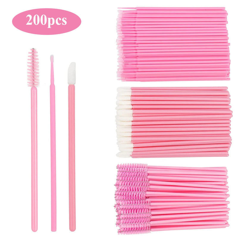 200pcs Disposable Eyelash Brush Set Mascara Wands Lip Brushes Microbrush Applicator Cotton Swab for Eyelash Extension Eyebrow Makeup Tools 