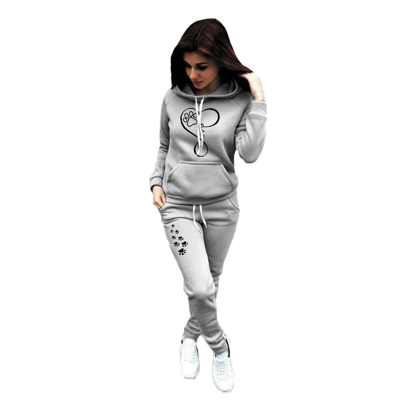 Women's Long Sleeve Printed Top and Jogging Pants Set, Casual Sportswear, 2 Piece Set 