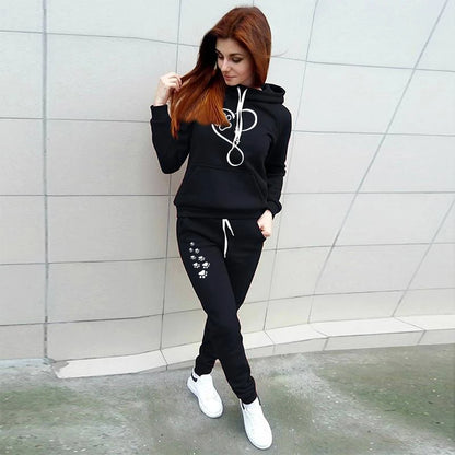 Women's Long Sleeve Printed Top and Jogging Pants Set, Casual Sportswear, 2 Piece Set 