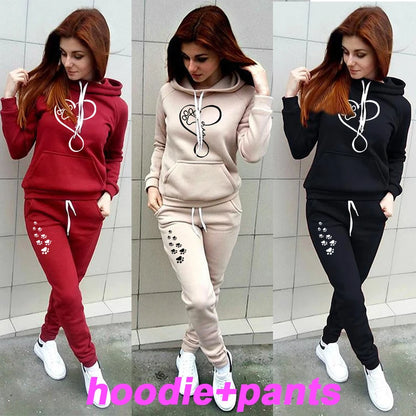 Women's Long Sleeve Printed Top and Jogging Pants Set, Casual Sportswear, 2 Piece Set 