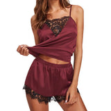 Conjunto pijama feminino bordado flor em renda, roupa de dormir, top, shorts de cintura alta, roupa casual, verão