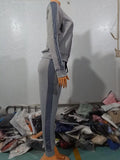 Conjuntos de dos piezas para mujer, conjunto informal de manga larga con lentejuelas en contraste, diseño de cremallera, chaqueta y pantalones ajustados con cordón, conjunto de otoño 