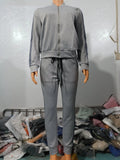 Conjuntos de dos piezas para mujer, conjunto informal de manga larga con lentejuelas en contraste, diseño de cremallera, chaqueta y pantalones ajustados con cordón, conjunto de otoño 