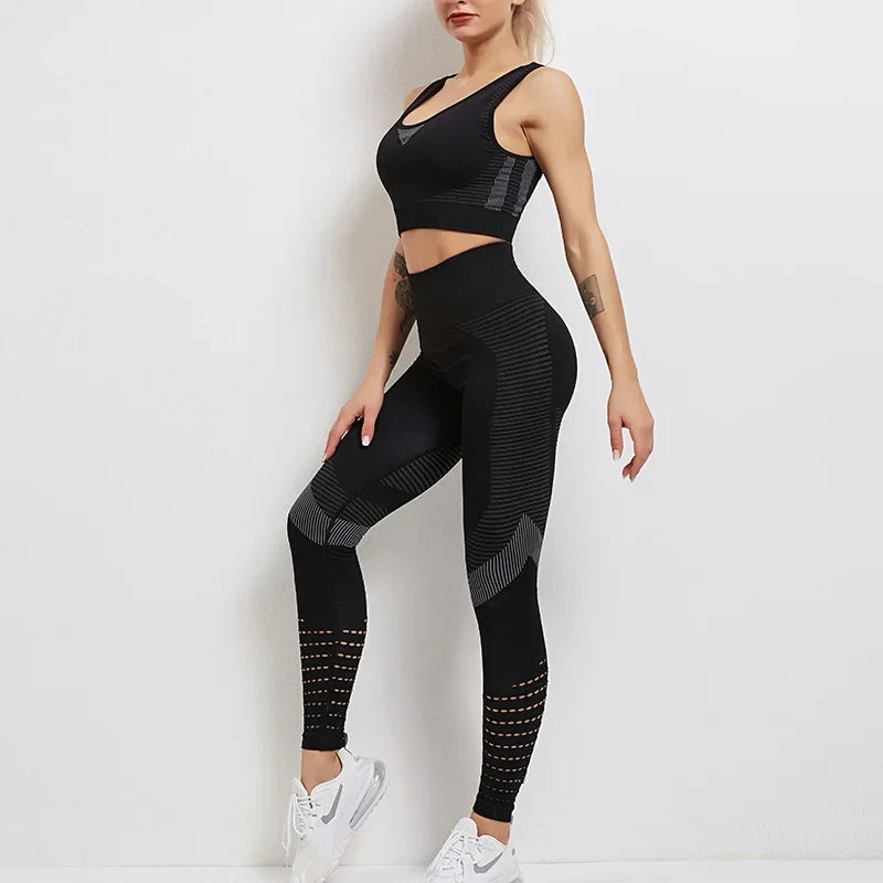 Seamless Yoga Sets Sports Fitness High Waist Hip Lift Fitness Wear Sports Vest Tights Suit Workout Clothes Gym Set For Women 