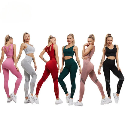 Seamless Yoga Sets Sports Fitness High Waist Hip Lift Fitness Wear Sports Vest Tights Suit Workout Clothes Gym Set For Women 