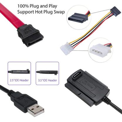 Adaptador convertidor de disco duro USB 2.0 a IDE SATA para discos duros de 2,5 y 3,5 pulgadas 