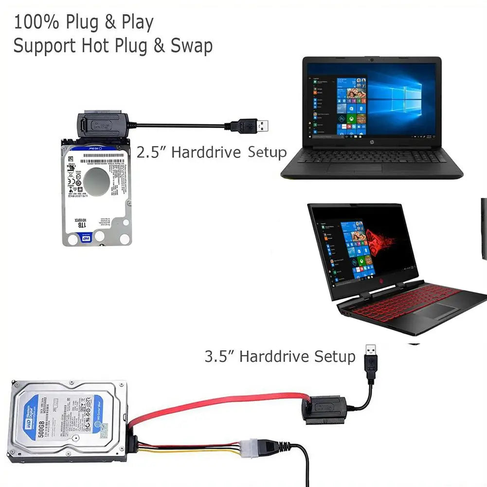 Adaptador convertidor de disco duro USB 2.0 a IDE SATA para discos duros de 2,5 y 3,5 pulgadas 