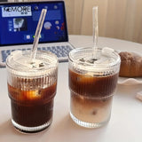 Copo De Vidro Transparente Com Tampa E Palha, Caneca De Café De Gelo, Xícara De Chá, Suco, Leite, Copos De Água, 450ml, 1 Pc, 2Pcs