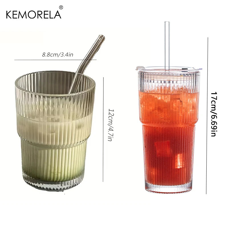 Copo De Vidro Transparente Com Tampa E Palha, Caneca De Café De Gelo, Xícara De Chá, Suco, Leite, Copos De Água, 450ml, 1 Pc, 2Pcs