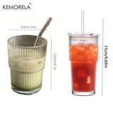 Copo De Vidro Transparente Com Tampa E Palha, Caneca De Café De Gelo, Xícara De Chá, Suco, Leite, Copos De Água, 450ml, 1 Pc, 2Pcs