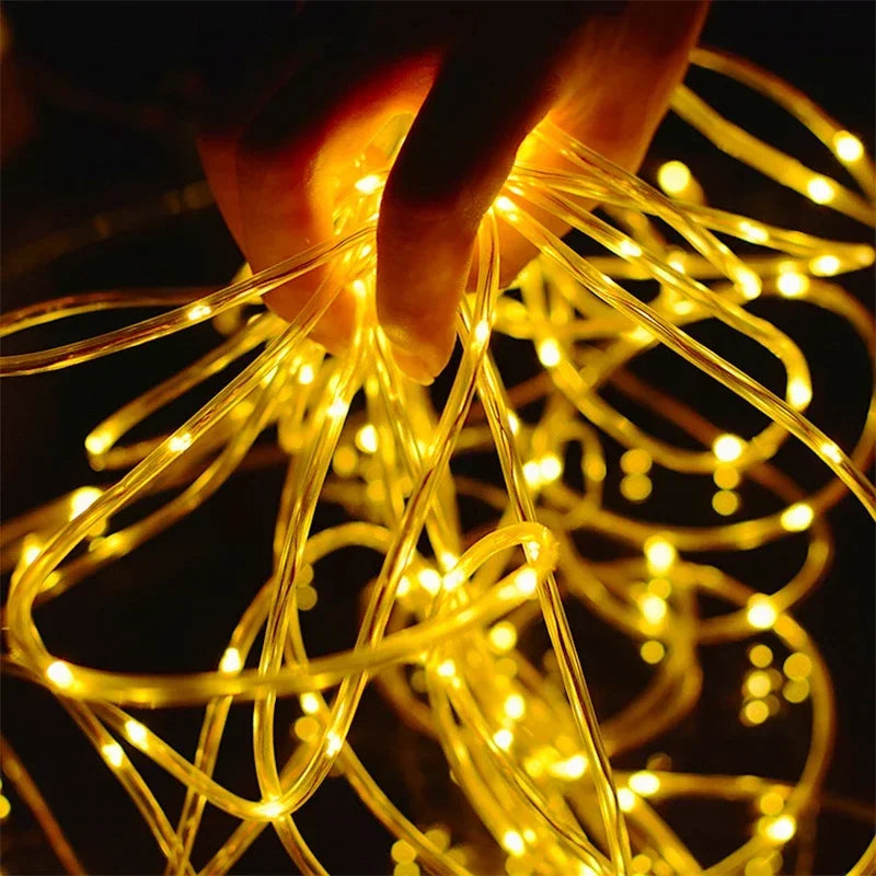 Corda de tubo solar ao ar livre luz led jardim decoração natal luz da corda de fadas 32m/22m/12m/7m festa de casamento ao ar livre lâmpada led