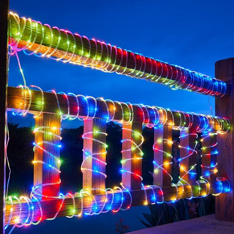 Corda de tubo solar ao ar livre luz led jardim decoração natal luz da corda de fadas 32m/22m/12m/7m festa de casamento ao ar livre lâmpada led