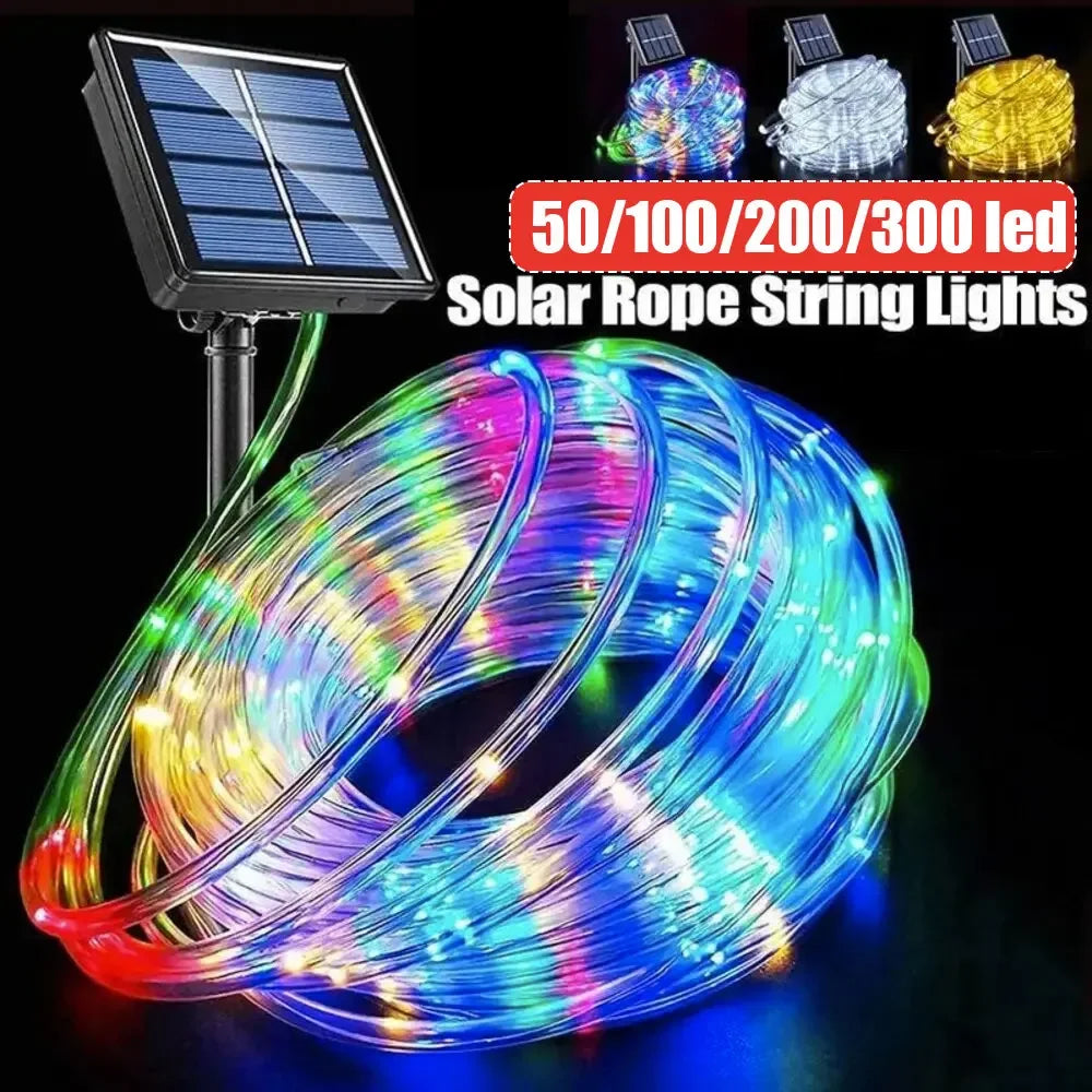 Corda de tubo solar ao ar livre luz led jardim decoração natal luz da corda de fadas 32m/22m/12m/7m festa de casamento ao ar livre lâmpada led
