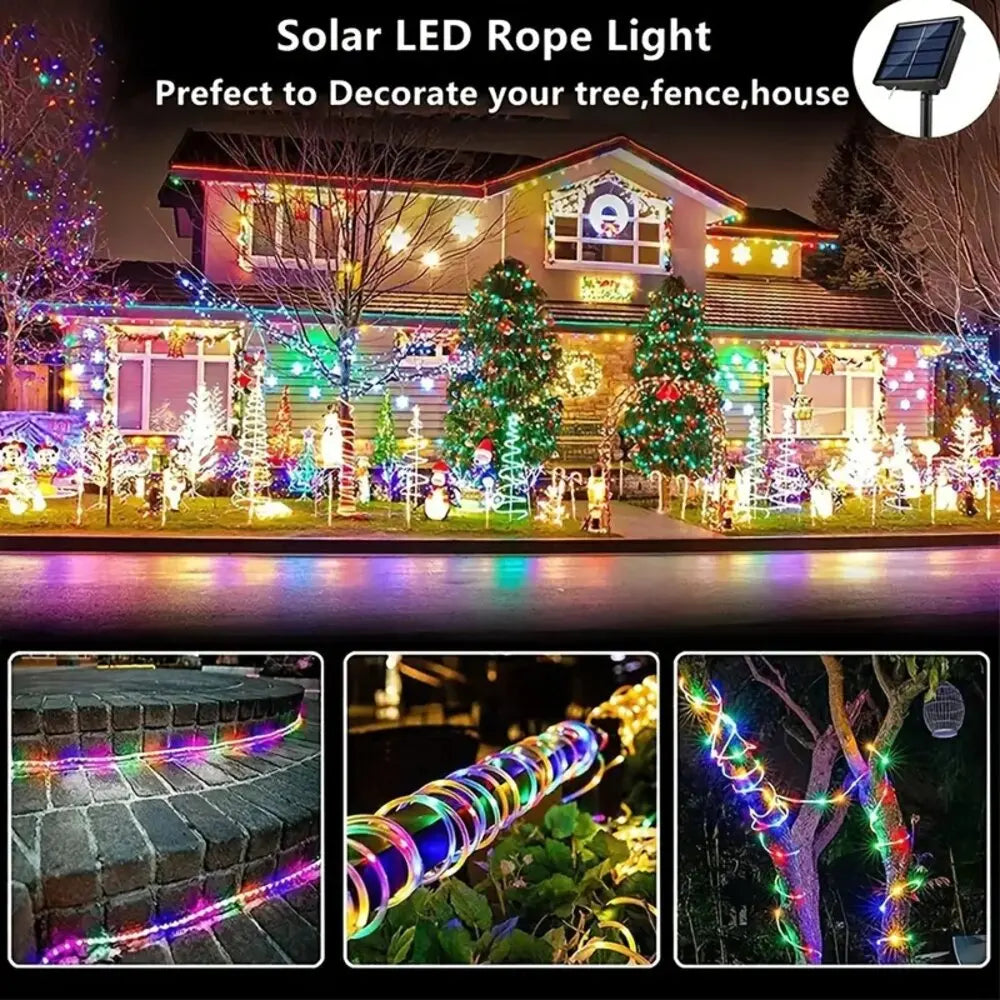 Corda de tubo solar ao ar livre luz led jardim decoração natal luz da corda de fadas 32m/22m/12m/7m festa de casamento ao ar livre lâmpada led