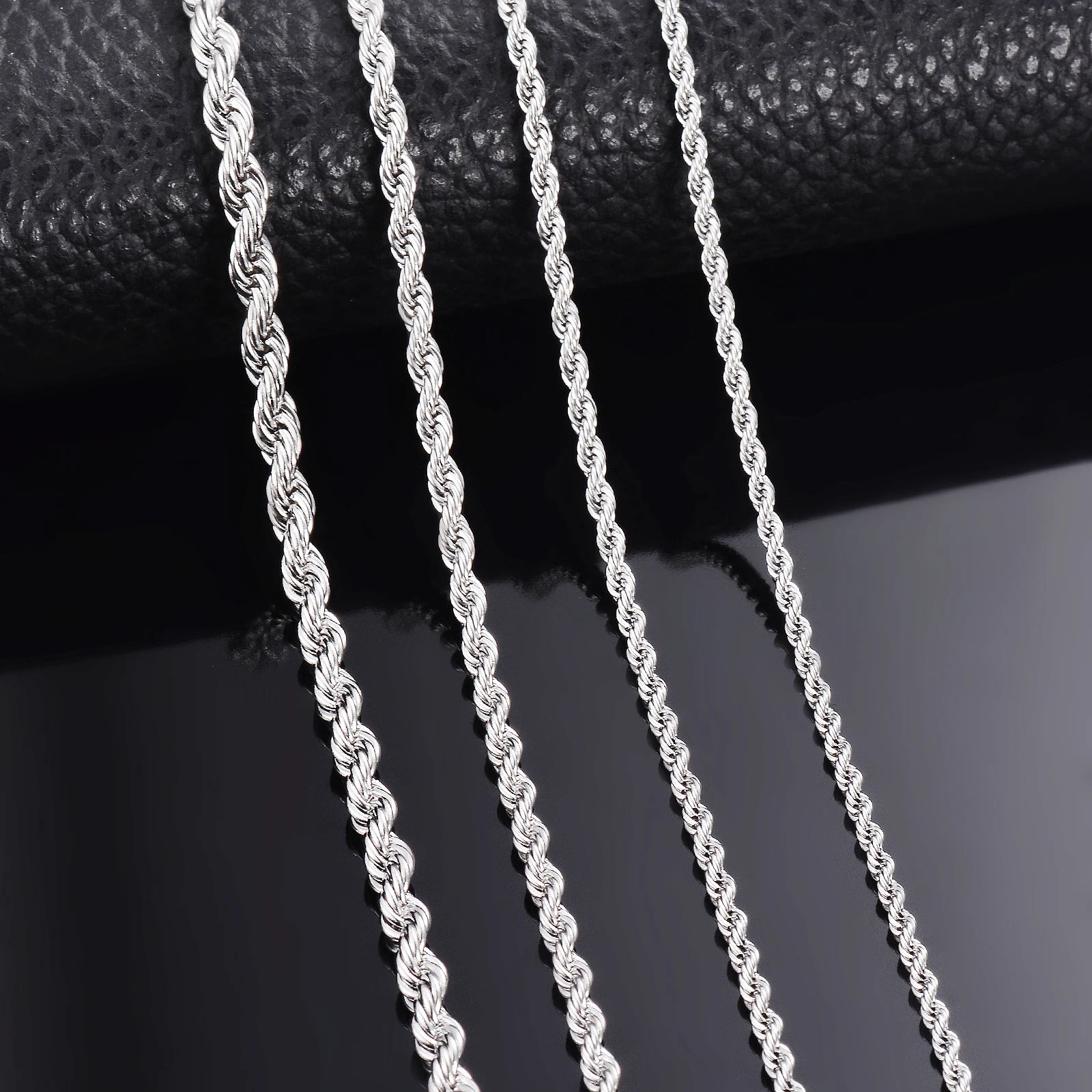 Corrente de corda para colar/pulseira, de aço, várias larguras, 2mm/2.5mm/3mm/4mm/5mm/6mm, pulseira para homens e mulheres, colar de corrente de aço inoxidável, 1 peça