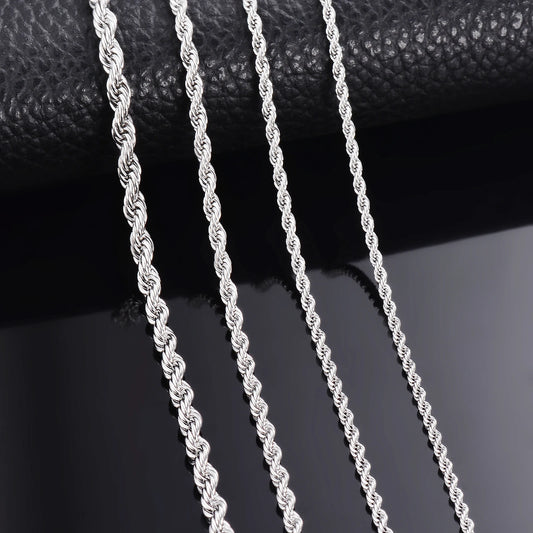 Corrente de corda para colar/pulseira, de aço, várias larguras, 2mm/2.5mm/3mm/4mm/5mm/6mm, pulseira para homens e mulheres, colar de corrente de aço inoxidável, 1 peça