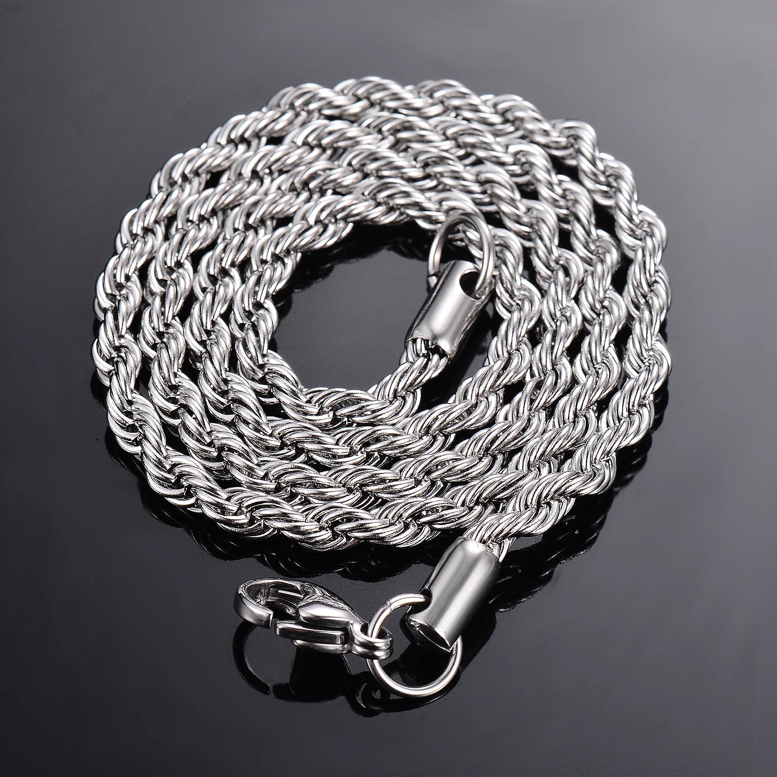 Corrente de corda para colar/pulseira, de aço, várias larguras, 2mm/2.5mm/3mm/4mm/5mm/6mm, pulseira para homens e mulheres, colar de corrente de aço inoxidável, 1 peça