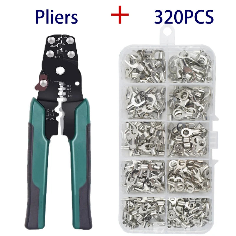 Crimp Terminal Kit com Conector Elétrico, Terminal de emenda, Terminal Cabo, Fio Conector, RNB, SNB1.25-4, U O, 320pcs