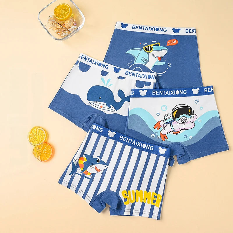 Cuecas boxer de algodão para crianças de 3 a 12 anos, design slim fit, não apertado, calças sem rugas, meninos