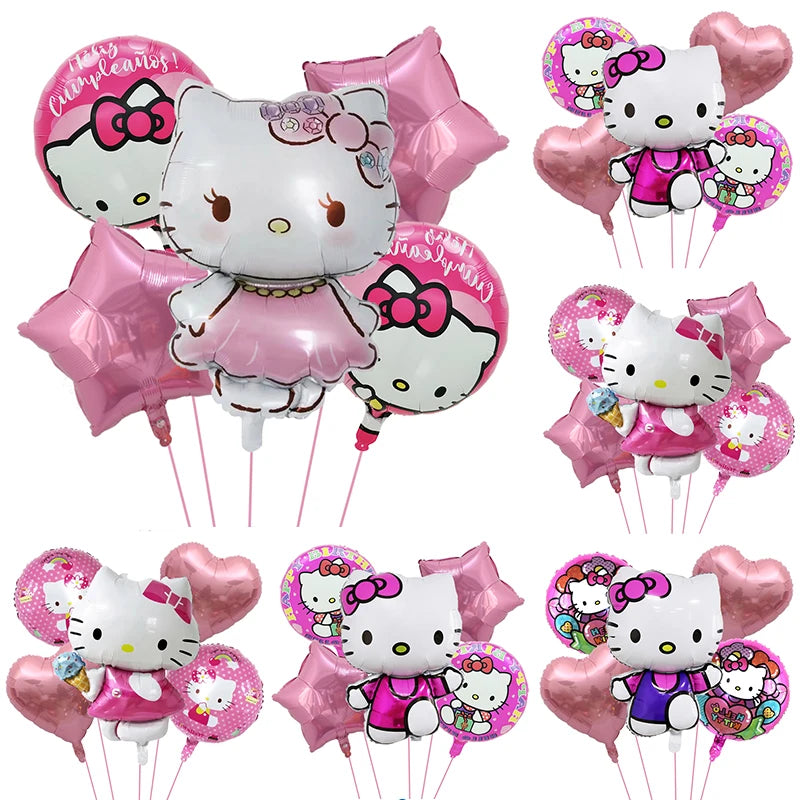 Lindo juego de globos decorativos para fiesta de anime, temática de Hello Kitty, fiesta de cumpleaños de niña kawaii, globos para baby shower, 5 piezas 