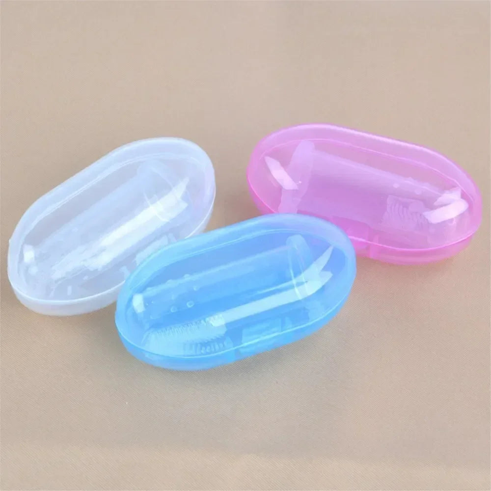 Cute Baby Finger Toothbrush Box Set, Massagem clara dos dentes das crianças Silicone macio Escova de limpeza de borracha infantil Massageador Dental Care