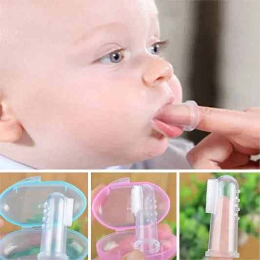 Cute Baby Finger Toothbrush Box Set, Massagem clara dos dentes das crianças Silicone macio Escova de limpeza de borracha infantil Massageador Dental Care