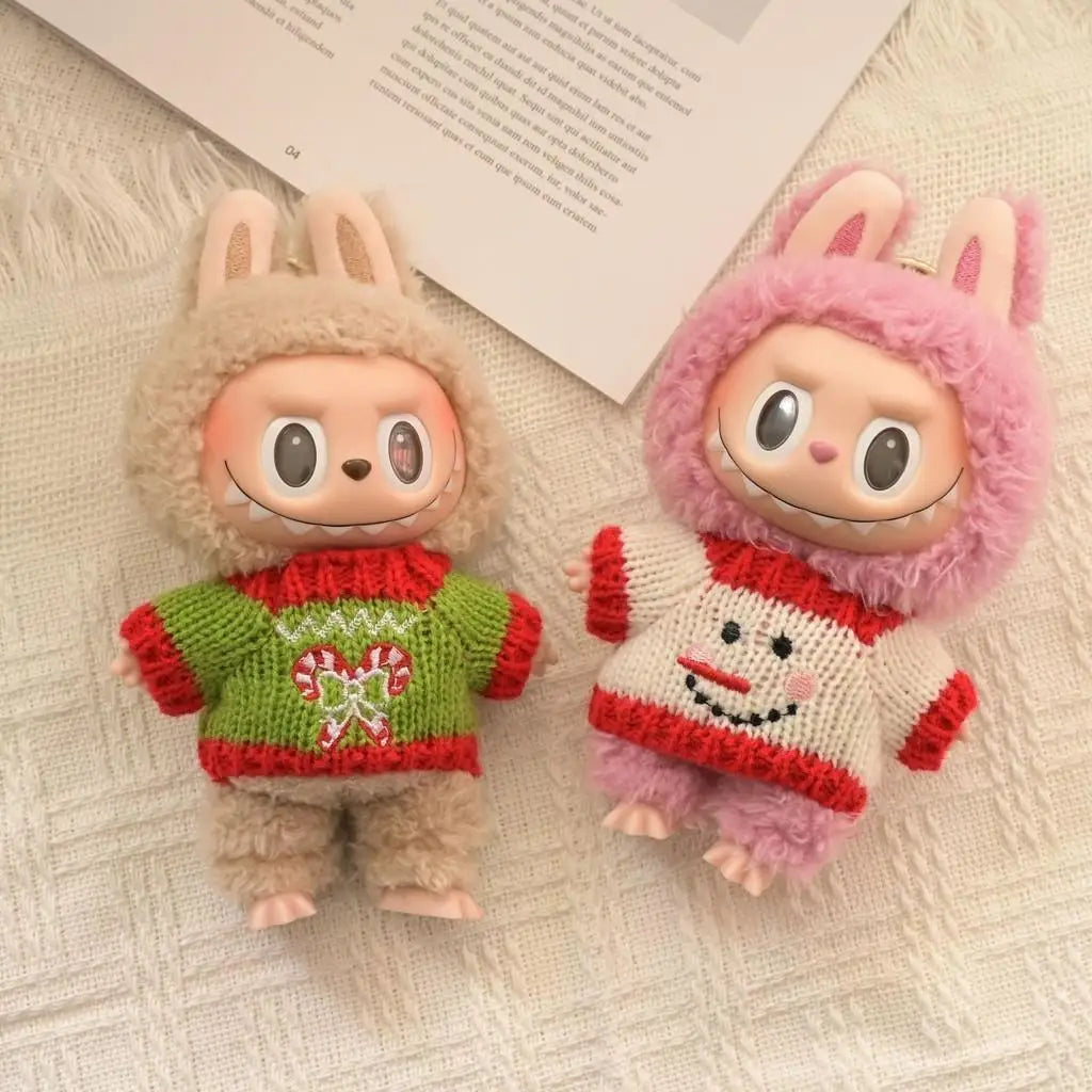 Cute Mini Plush Doll Clothes, 17cm, Outfit Acessórios para Coréia Kpop Exo Labubu Idol Dolls, Camisola de malha, Presente do miúdo