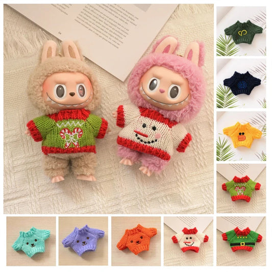 Cute Mini Plush Doll Clothes, 17cm, Outfit Acessórios para Coréia Kpop Exo Labubu Idol Dolls, Camisola de malha, Presente do miúdo