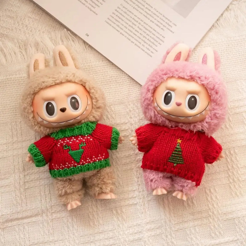 Cute Mini Plush Doll Clothes, 17cm, Outfit Acessórios para Coréia Kpop Exo Labubu Idol Dolls, Camisola de malha, Presente do miúdo