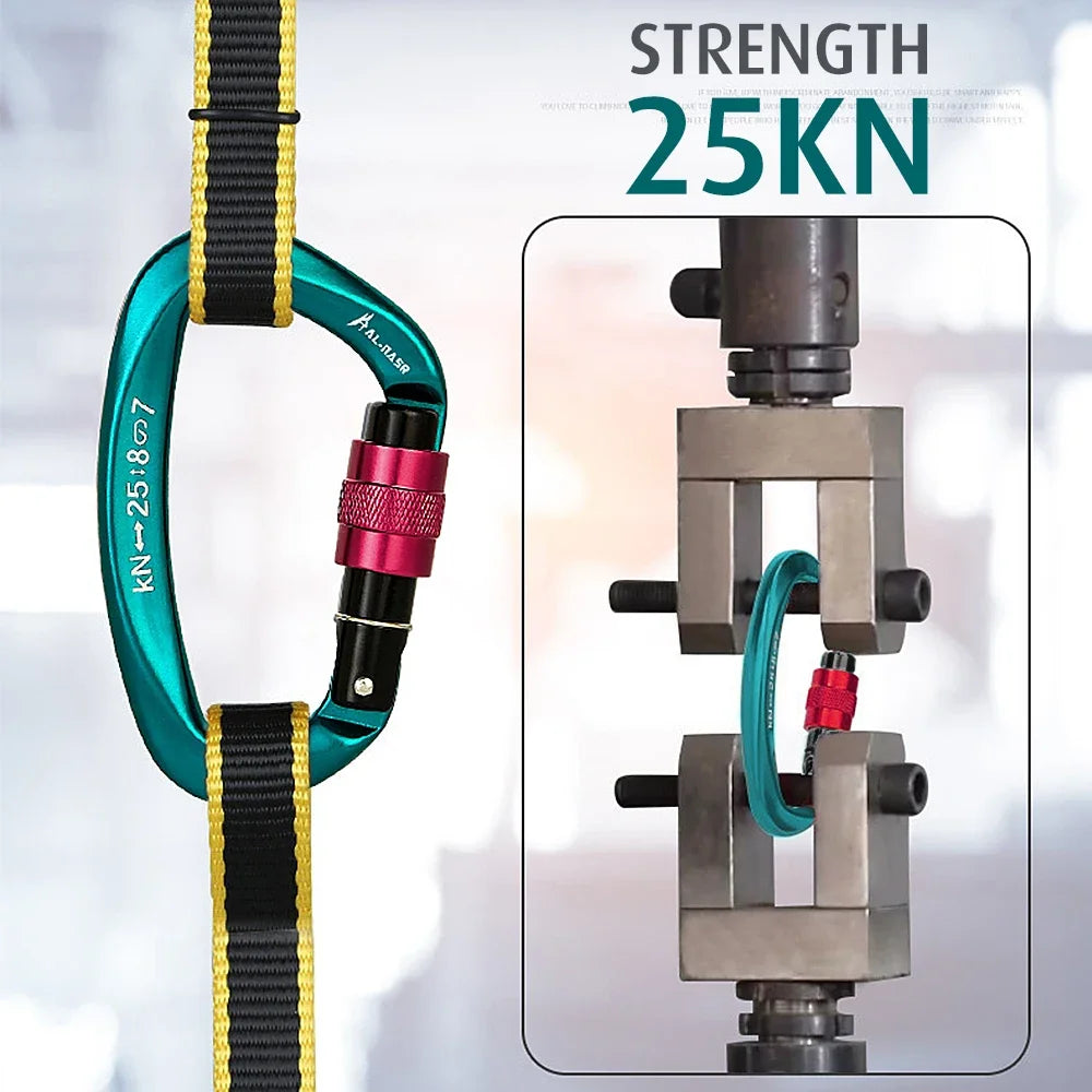 D-Shape Mosquetão Profissional, Parafuso de Bloqueio Portão Mosquetão, Escalada Rapel Gear, Equipamento Rápido, Ferramentas EDC ao ar livre, 25KN