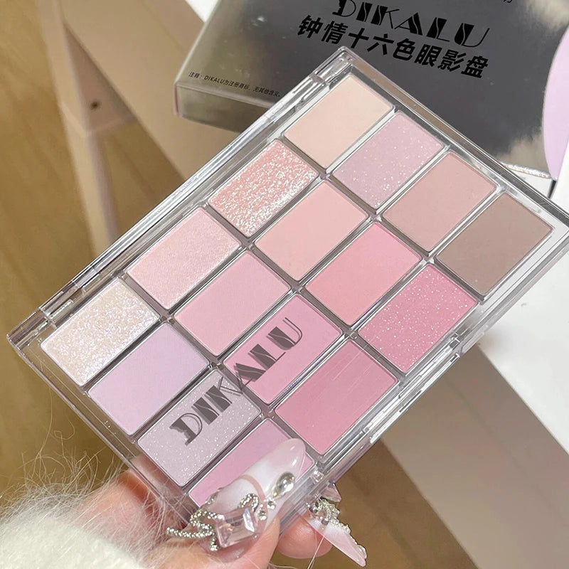DIKALU - Paleta de sombras de ojos coreanas de baja saturación, 16 colores, alto nivel de apariencia, control mate, cobertura natural de tonos tierra rosados 
