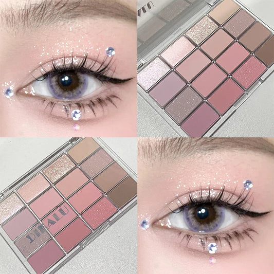 DIKALU - Paleta de sombras de ojos coreanas de baja saturación, 16 colores, alto nivel de apariencia, control mate, cobertura natural de tonos tierra rosados 