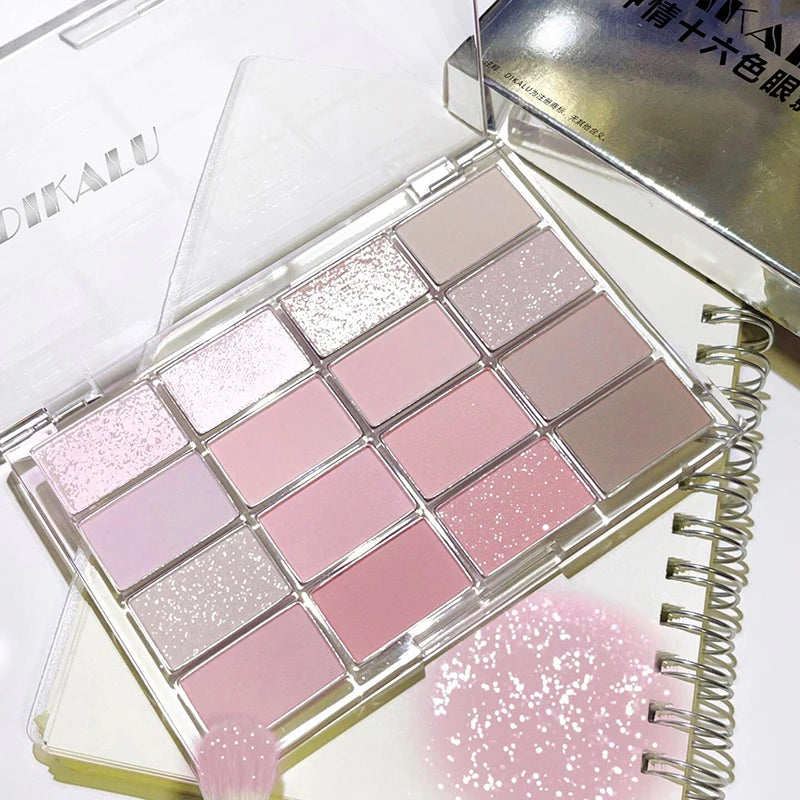 DIKALU - Paleta de sombras de ojos coreanas de baja saturación, 16 colores, alto nivel de apariencia, control mate, cobertura natural de tonos tierra rosados 