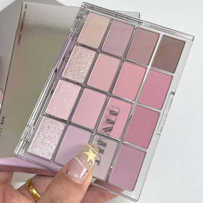 DIKALU - Paleta de sombras de ojos coreanas de baja saturación, 16 colores, alto nivel de apariencia, control mate, cobertura natural de tonos tierra rosados 