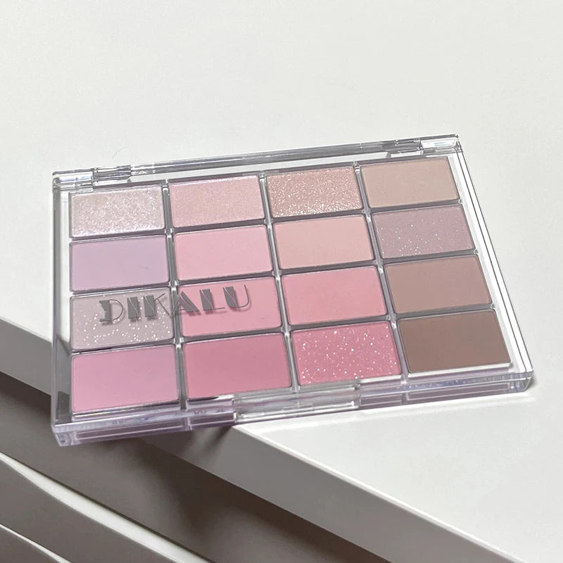 DIKALU - Paleta de sombras de ojos coreanas de baja saturación, 16 colores, alto nivel de apariencia, control mate, cobertura natural de tonos tierra rosados 