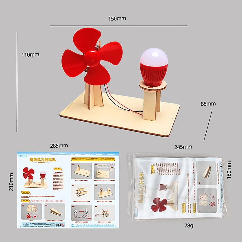 DIY Wind Generator Model Toy para crianças, Kids Science Toy, STEM Technology, Wooden Physics Kit, Educational Learning, Gadget