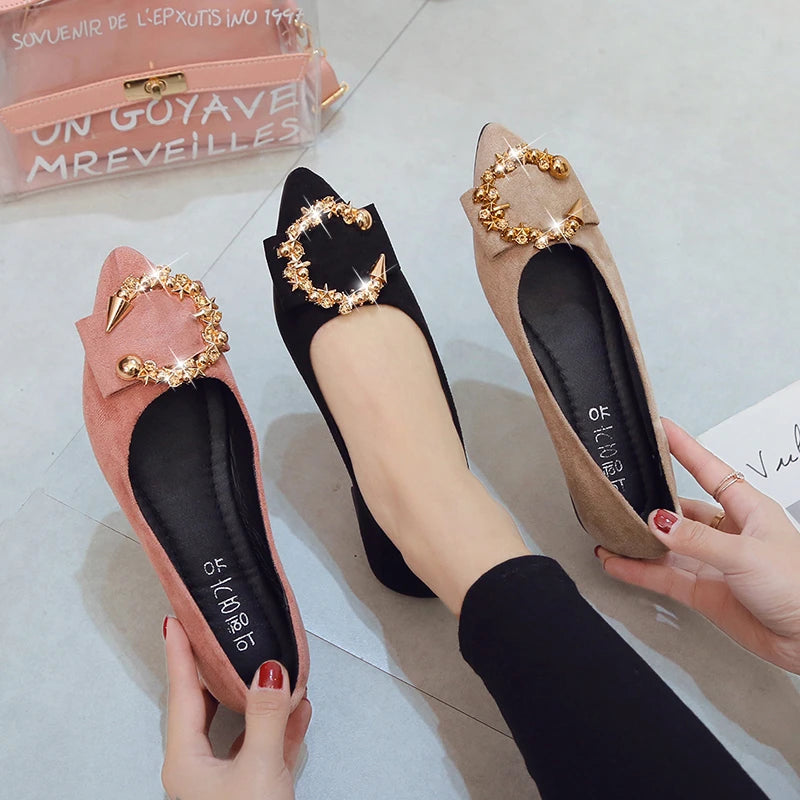 DLSYXD-Women's shoes, fine toe, wear-resistant, comfortable, non-slip, simple metal decorative, fashion casual, spring and autumn 
