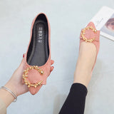 DLSYXD-Women's shoes, fine toe, wear-resistant, comfortable, non-slip, simple metal decorative, fashion casual, spring and autumn 