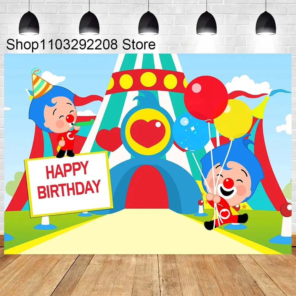 Plim Cartoon Theme Decoration for Kids, 1st Birthday Party Supplies, Baby Shower, Rainbow Circus Background, Photography Props 